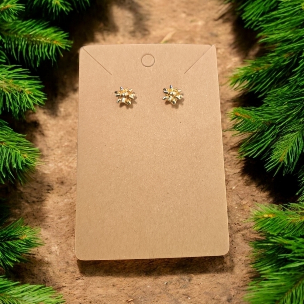 Mini Gold Plated Ribbon Festive Holiday Stud Earrings - Picture 2 of 2